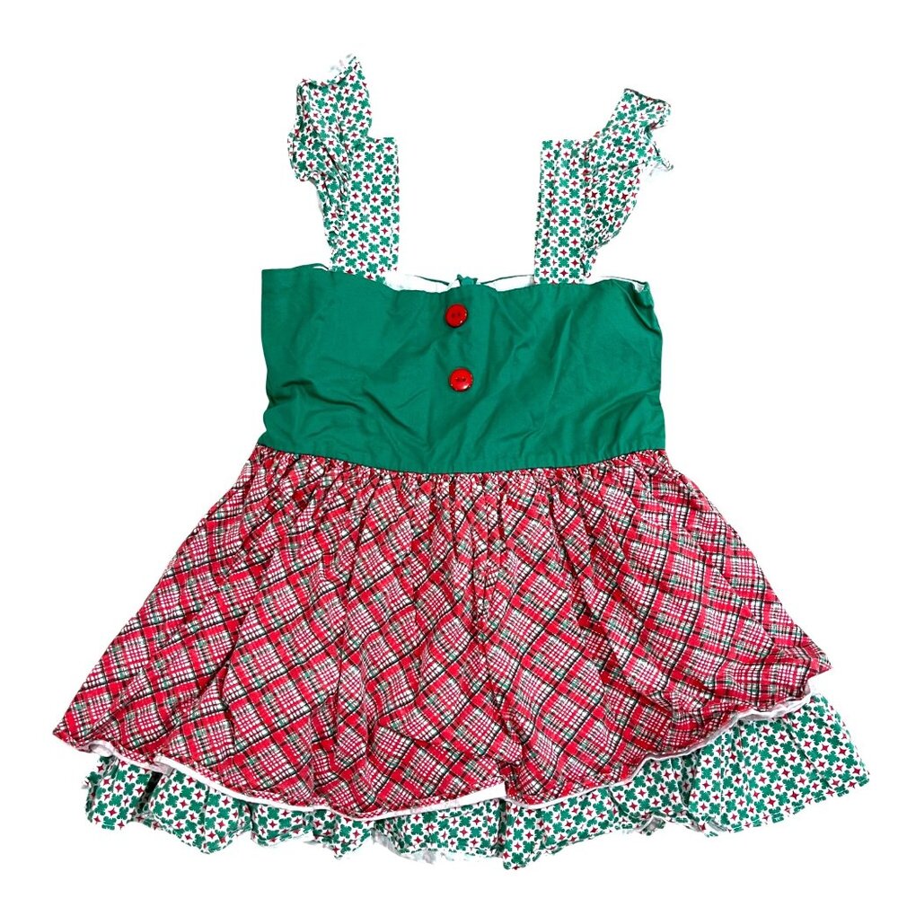 Serendipity Christmas Top Girls Size 5 Holiday Red,‎ Green Flutter Sleeve Cotton